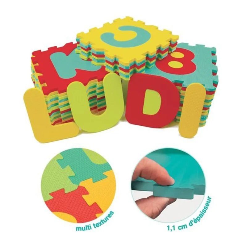 Tapis Puzzle 36 Pièces – Lettres & Chiffres – Mousse EVA 9×9 Cm – Intérieur/extérieur – Dès 1 An