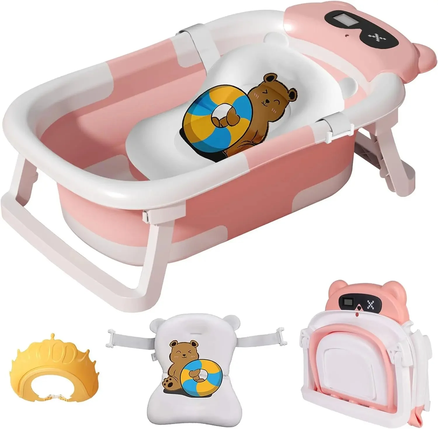 Baignoire Bébé Pliable JUPPLIES Avec Coussin Et Thermomètre Digital - 75x45 Cm, Compacte Et Sûre - 4